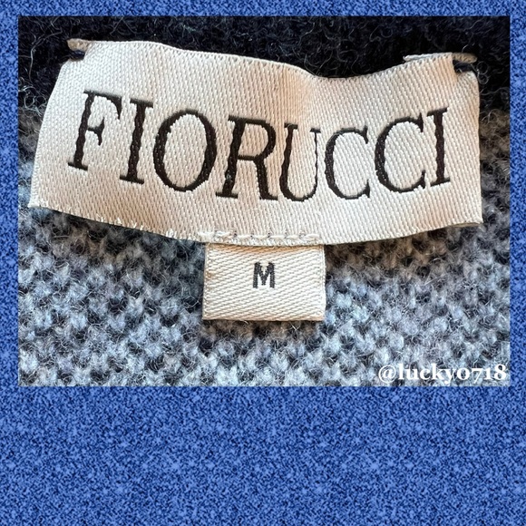 Fiorucci EUC Navy Wavy Logo Cashmere/Wool Sweater Sz M - Picture 6 of 7